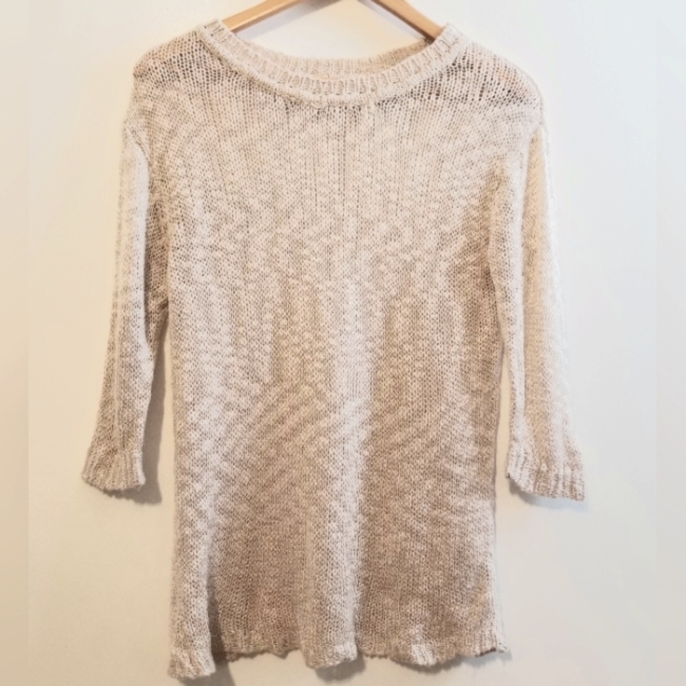 RDI Women's Cream Loose Knit Shimmer Sweater Longsleeve Small Neutral Relaxed